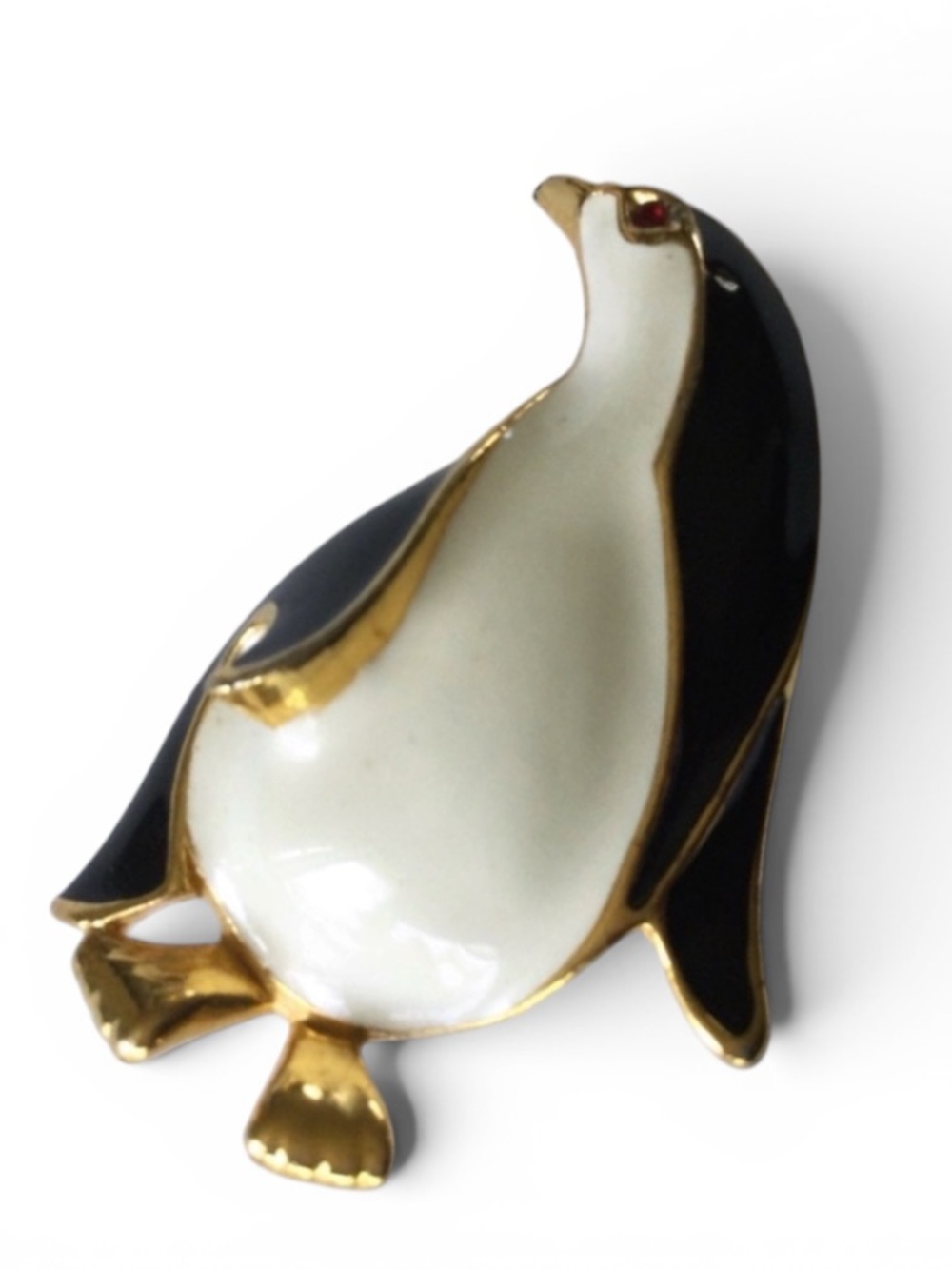 Vintage 1970s Gold-Tone & Enamel Penguin Brooch, Black & Ivory - Picture 8 of 10